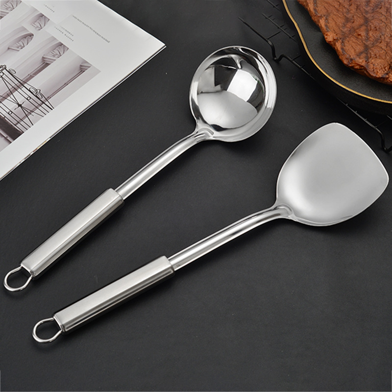 304 Spatula Stainless Steel Kitchenware Spatula Soup Spoon Kitchenware Two-Piece Set Kitchen Supplies Set Logo Customization