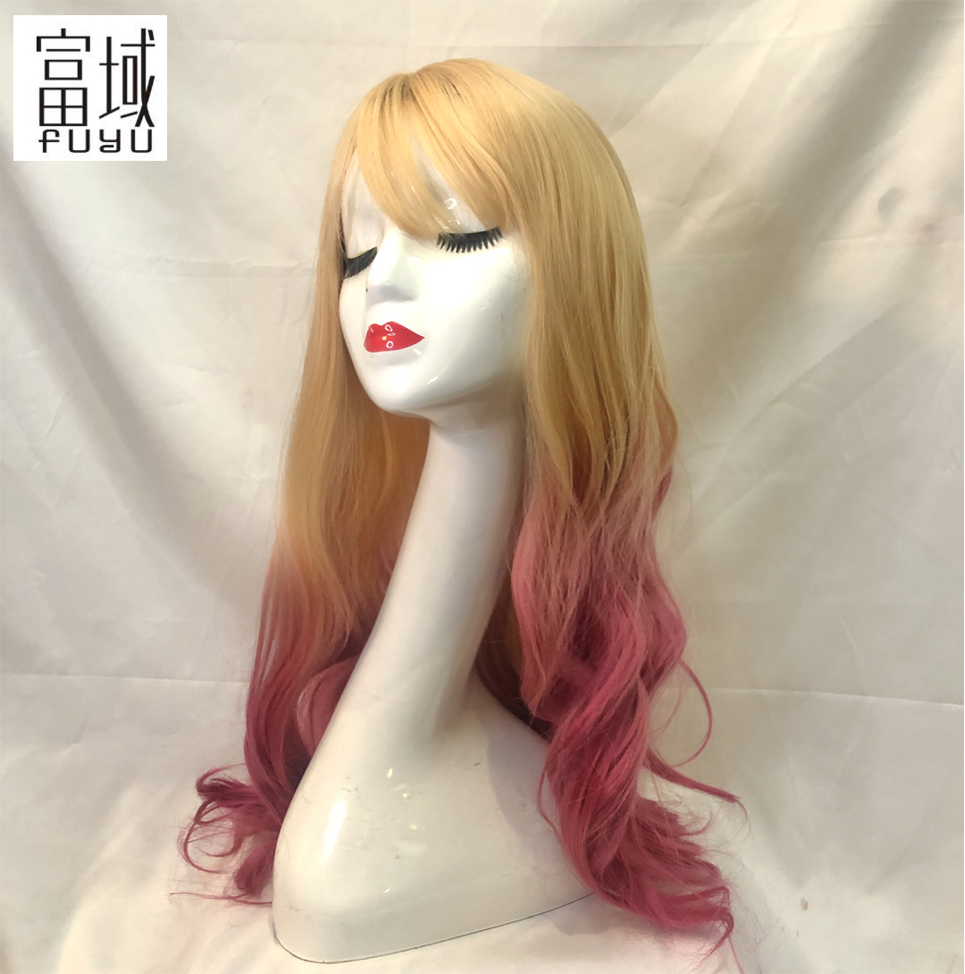 The factory sells The best-selling long hair women&#039;s big wave wig sets Europe and America color gradient