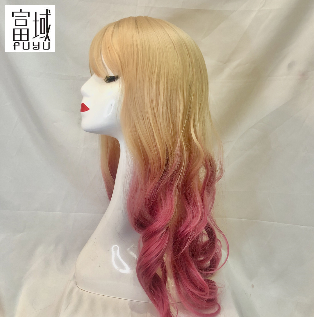 The factory sells The best-selling long hair women's big wave wig sets Europe and America color gradient