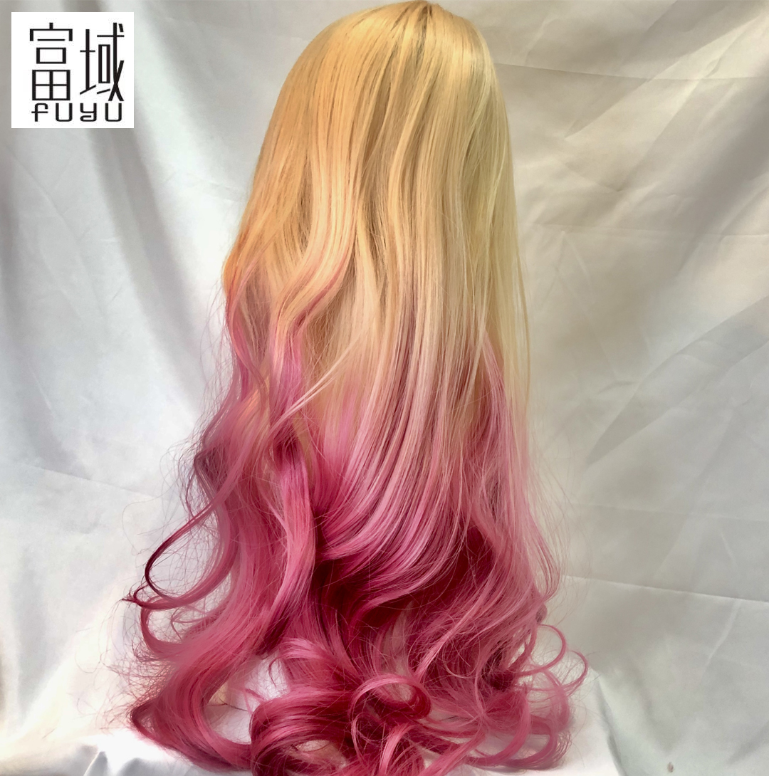 The factory sells The best-selling long hair women's big wave wig sets Europe and America color gradient