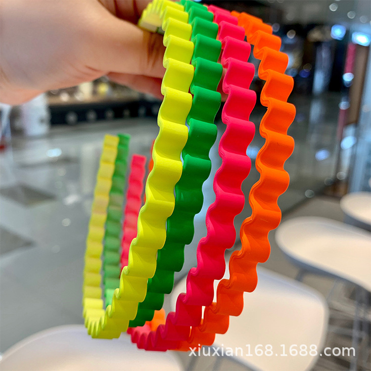 Fluorescent Color Headband South Korea Dongdaemun Matte Simple Curved Wave Hair Band Trending Girl Thin Hair Pin