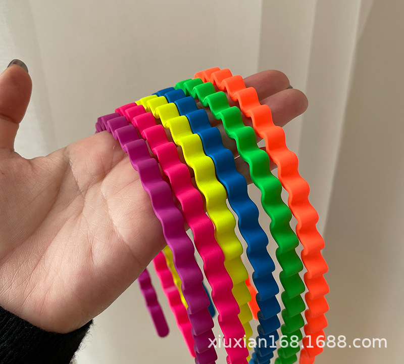 Fluorescent Color Headband South Korea Dongdaemun Matte Simple Curved Wave Hair Band Trending Girl Thin Hair Pin