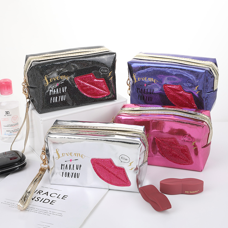 Creative Laser Red Lips Printed Cosmetic Bag Korean Style Graceful and Fashionable Cosmetics Storage Bag Travel Portable Toiletry Bag