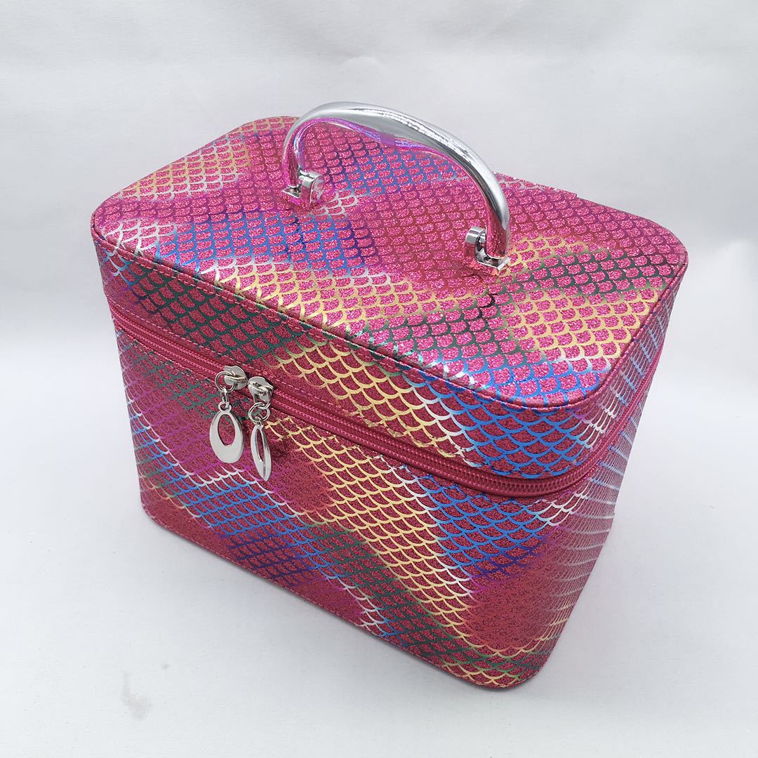 Factory Direct Sales Multifunctional Fish Scale Laser Square Cosmetic Case Three-Piece Portable Cosmetic Bag Waterproof Storage Bag