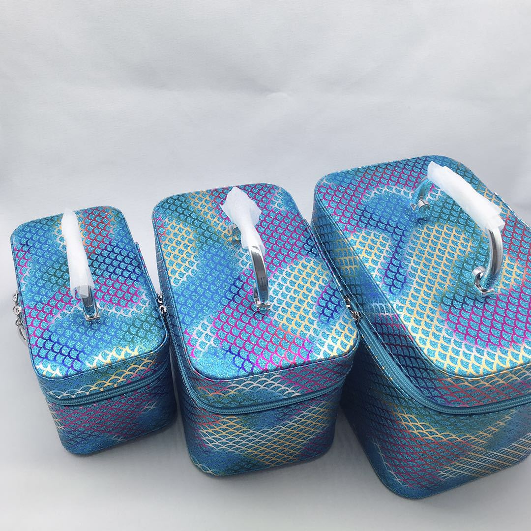 Factory Direct Sales Multifunctional Fish Scale Laser Square Cosmetic Case Three-Piece Portable Cosmetic Bag Waterproof Storage Bag Factory Direct Sales Multifunctional Fish Scale Laser Square Cosmetic Case Three-Piece Portable Cosmetic Bag Waterproof Storage Bag