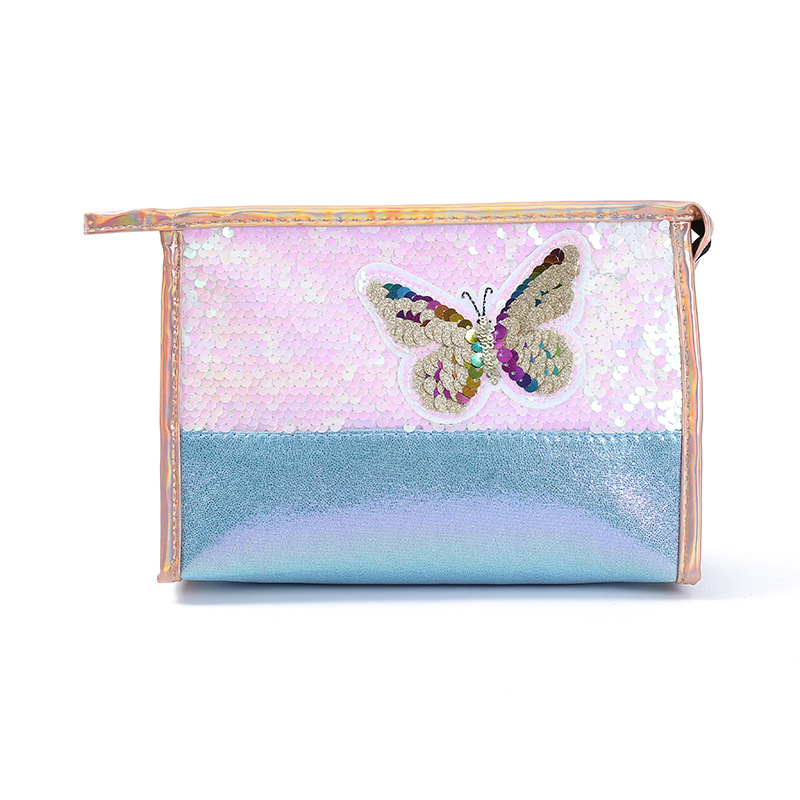 Korean New Women&#039;s Pu Cosmetic Bag Home Creative Butterfly Sequin Storage Bag Factory Bags Custom Wholesale