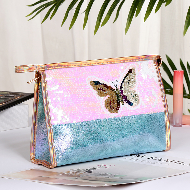 Korean New Women's Pu Cosmetic Bag Home Creative Butterfly Sequin Storage Bag Factory Bags Custom Wholesale Korean New Women's Pu Cosmetic Bag Home Creative Butterfly Sequin Storage Bag Factory Bags Custom Wholesale