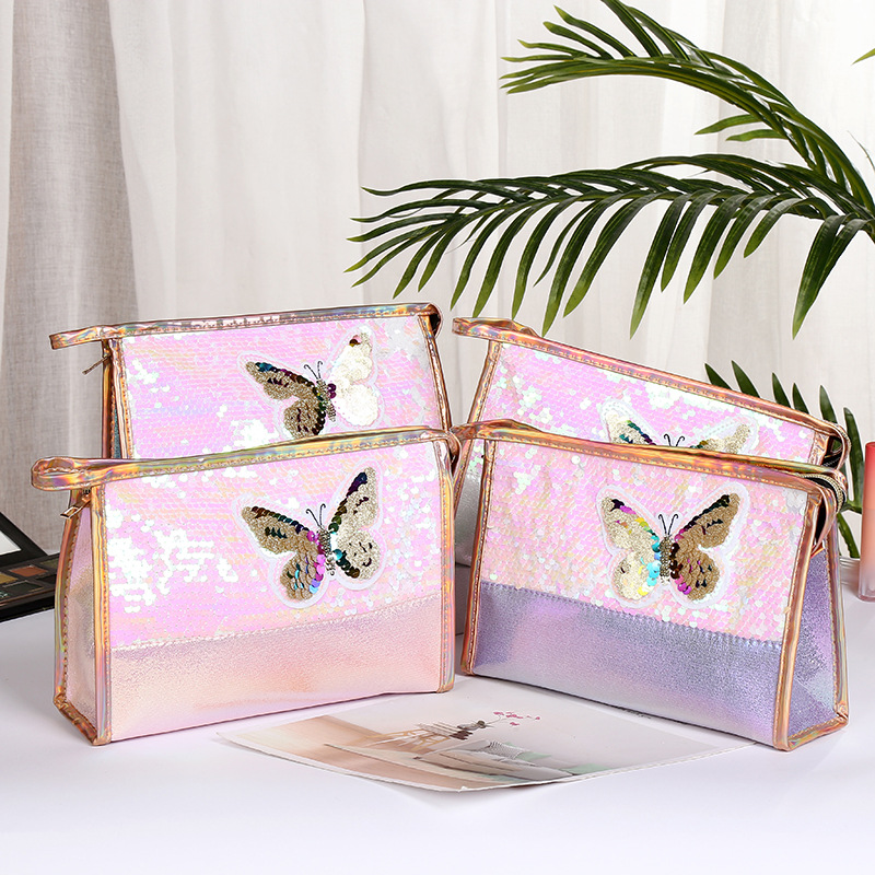 Korean New Women's Pu Cosmetic Bag Home Creative Butterfly Sequin Storage Bag Factory Bags Custom Wholesale Korean New Women's Pu Cosmetic Bag Home Creative Butterfly Sequin Storage Bag Factory Bags Custom Wholesale