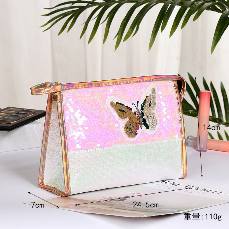 Korean New Women's Pu Cosmetic Bag Home Creative Butterfly Sequin Storage Bag Factory Bags Custom Wholesale Korean New Women's Pu Cosmetic Bag Home Creative Butterfly Sequin Storage Bag Factory Bags Custom Wholesale