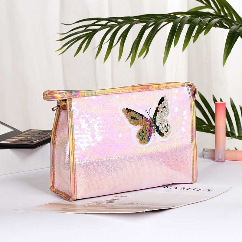 Korean New Women's Pu Cosmetic Bag Home Creative Butterfly Sequin Storage Bag Factory Bags Custom Wholesale Korean New Women's Pu Cosmetic Bag Home Creative Butterfly Sequin Storage Bag Factory Bags Custom Wholesale