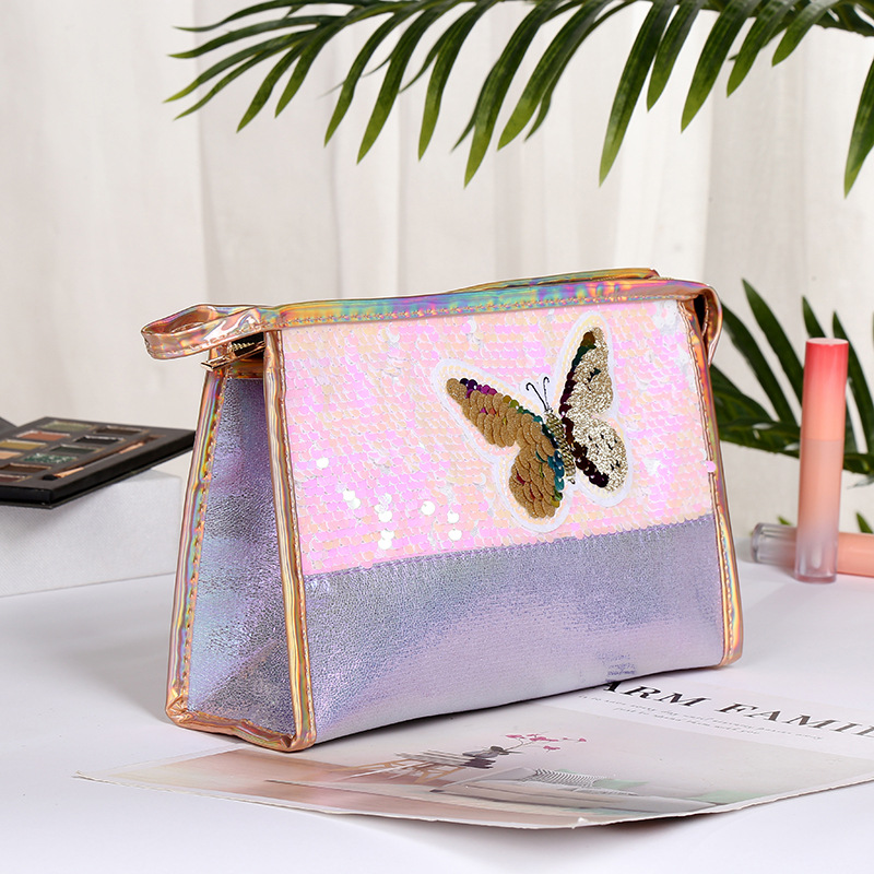 Korean New Women's Pu Cosmetic Bag Home Creative Butterfly Sequin Storage Bag Factory Bags Custom Wholesale Korean New Women's Pu Cosmetic Bag Home Creative Butterfly Sequin Storage Bag Factory Bags Custom Wholesale
