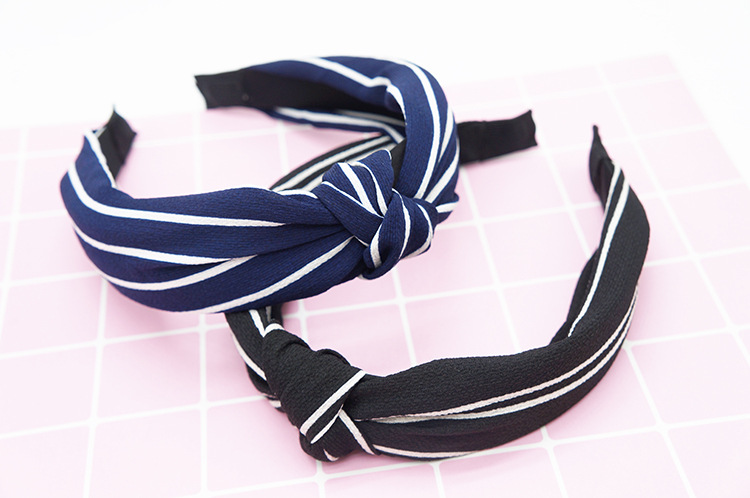 New cloth art wave point hair decoration Korean version of women's solid color cross print tie stripe wide edge bowknot hair hoops