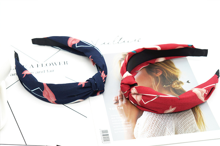 New cloth art wave point hair decoration Korean version of women's solid color cross print tie stripe wide edge bowknot hair hoops