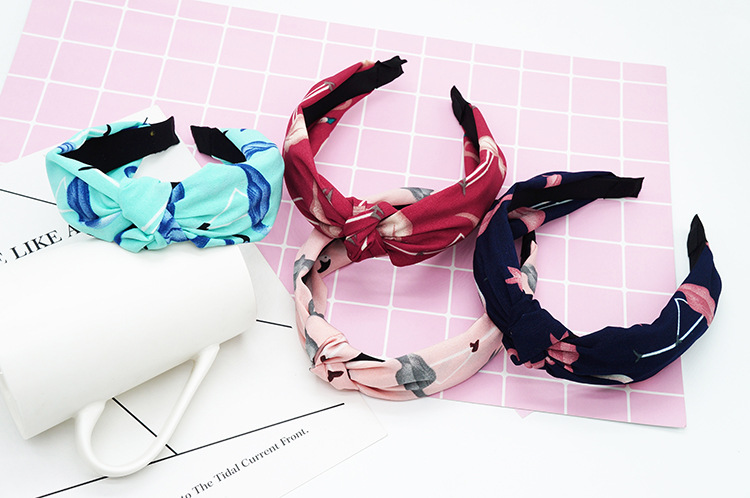 New cloth art wave point hair decoration Korean version of women's solid color cross print tie stripe wide edge bowknot hair hoops