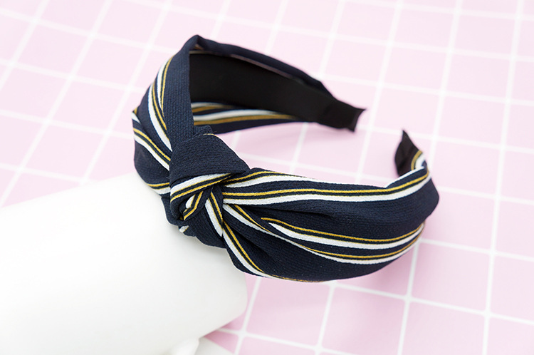 New cloth art wave point hair decoration Korean version of women's solid color cross print tie stripe wide edge bowknot hair hoops