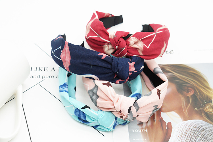 New cloth art wave point hair decoration Korean version of women's solid color cross print tie stripe wide edge bowknot hair hoops