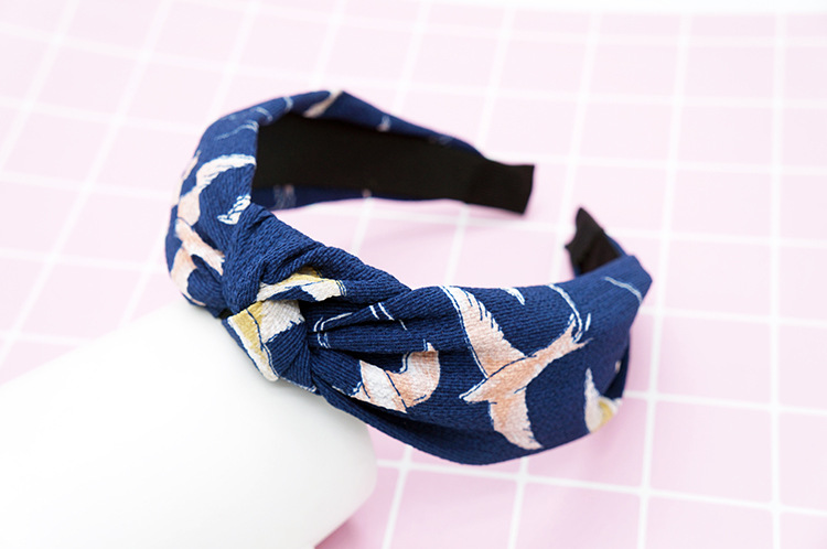 New cloth art wave point hair decoration Korean version of women's solid color cross print tie stripe wide edge bowknot hair hoops