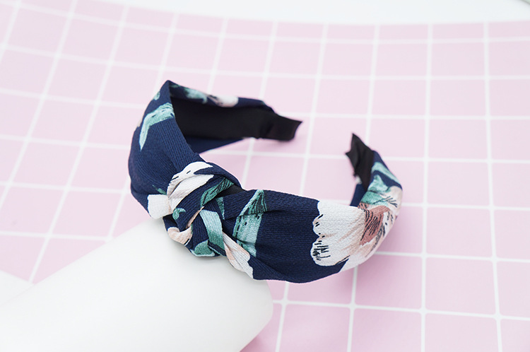 New cloth art wave point hair decoration Korean version of women's solid color cross print tie stripe wide edge bowknot hair hoops