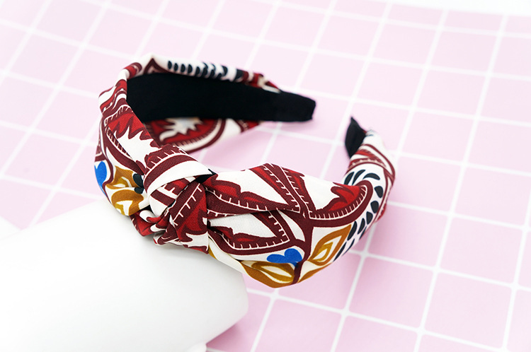 New cloth art wave point hair decoration Korean version of women's solid color cross print tie stripe wide edge bowknot hair hoops