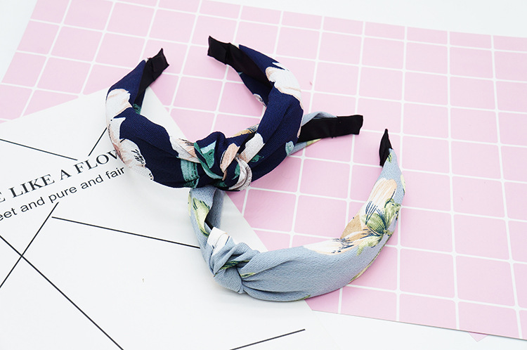 New cloth art wave point hair decoration Korean version of women's solid color cross print tie stripe wide edge bowknot hair hoops