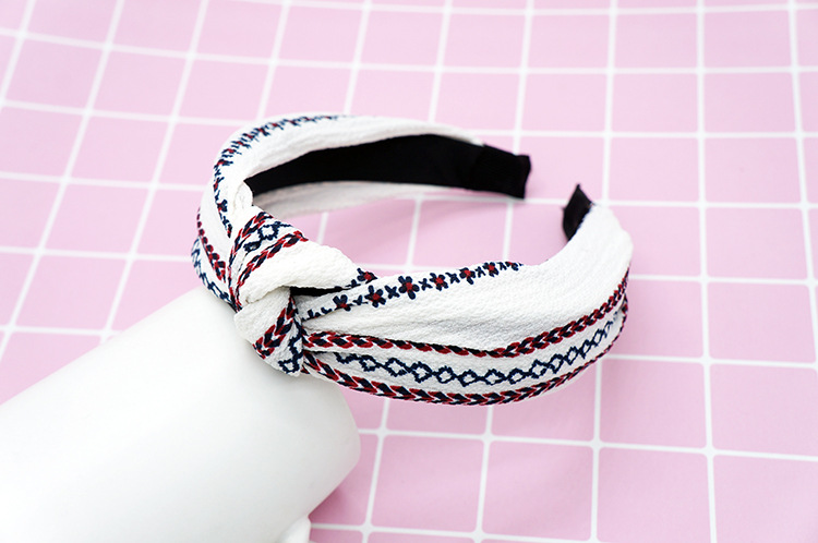 New cloth art wave point hair decoration Korean version of women's solid color cross print tie stripe wide edge bowknot hair hoops