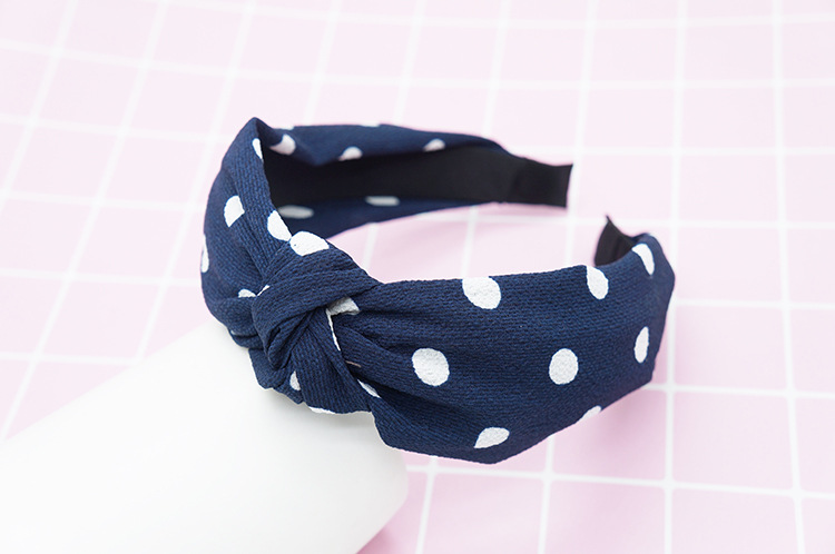 New cloth art wave point hair decoration Korean version of women's solid color cross print tie stripe wide edge bowknot hair hoops