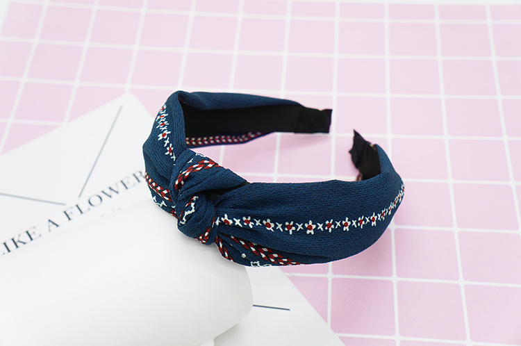 New cloth art wave point hair decoration Korean version of women's solid color cross print tie stripe wide edge bowknot hair hoops