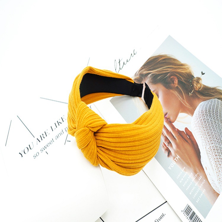 New cloth art wave point hair decoration Korean version of women's solid color cross print tie stripe wide edge bowknot hair hoops