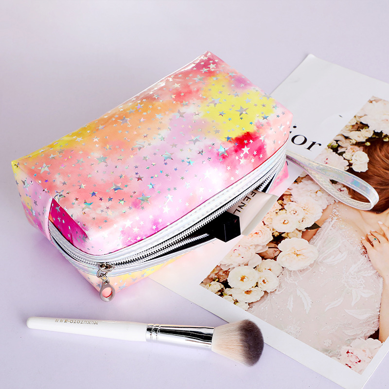 New Cosmetic Bag Creative Ins Tie-Dyed Gradient Clutch Cute Girl Star Sequins Waterproof Storage Bag