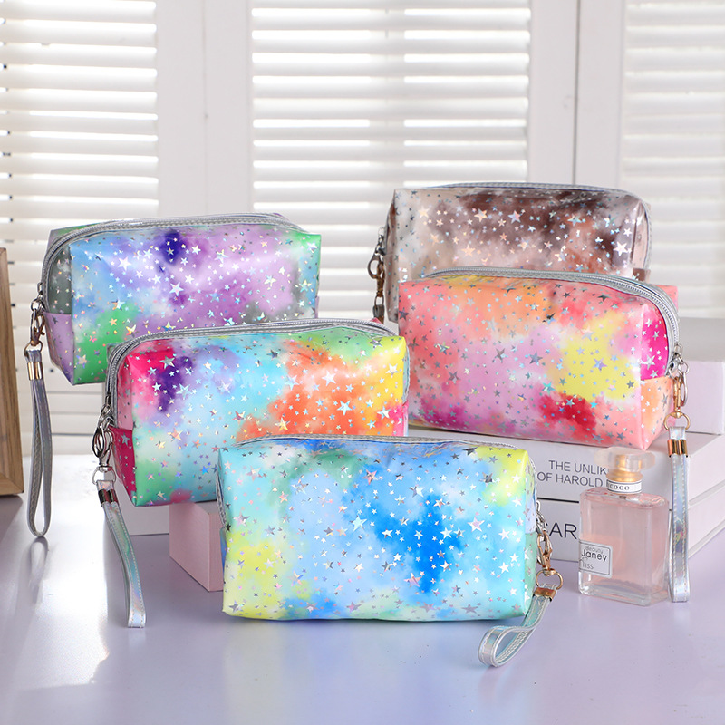 New Cosmetic Bag Creative Ins Tie-Dyed Gradient Clutch Cute Girl Star Sequins Waterproof Storage Bag