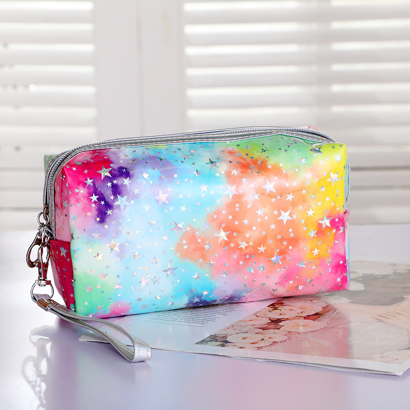 New Cosmetic Bag Creative Ins Tie-Dyed Gradient Clutch Cute Girl Star Sequins Waterproof Storage Bag