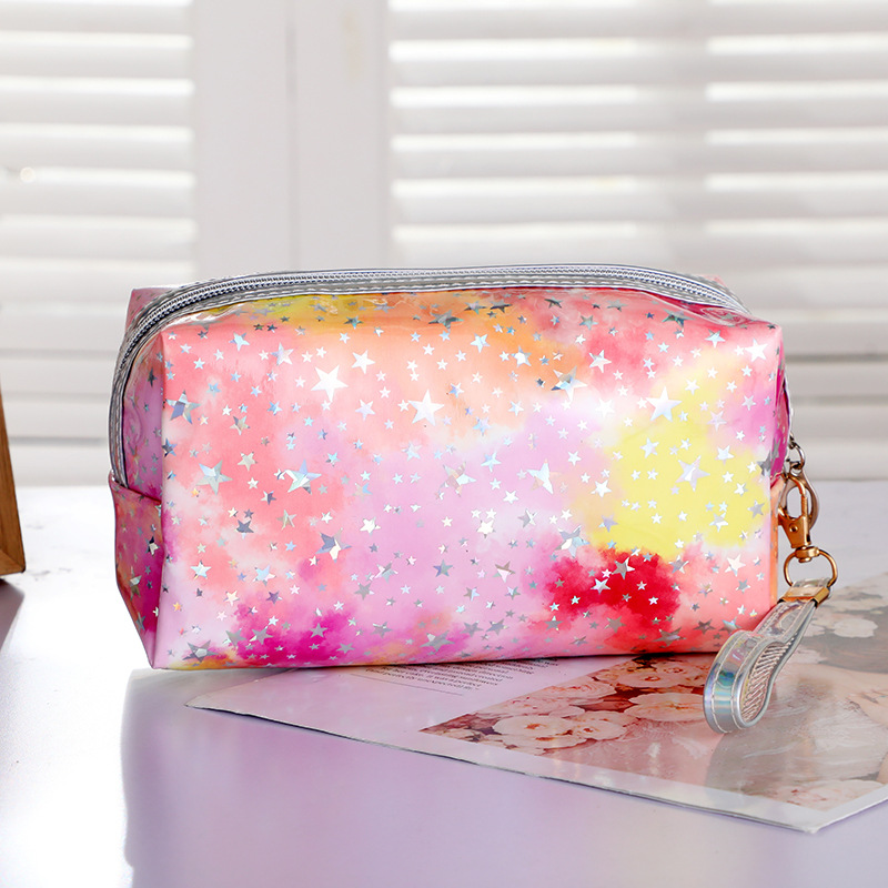 New Cosmetic Bag Creative Ins Tie-Dyed Gradient Clutch Cute Girl Star Sequins Waterproof Storage Bag