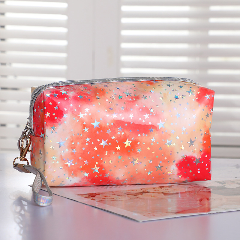 New Cosmetic Bag Creative Ins Tie-Dyed Gradient Clutch Cute Girl Star Sequins Waterproof Storage Bag