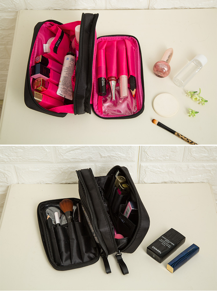 Elegant Black Nylon Cloth Double Zipper Cosmetic Bag Women's Double-Sided Travel Bag Wash Bag Storage Bag