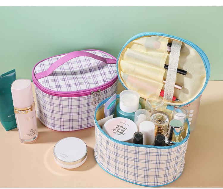 Factory Direct Sales New Large Capacity Portable Travel Cosmetic Bag round Barrel Cosmetic Storage PU Leather Waterproof Storage Bag Factory Direct Sales New Large Capacity Portable Travel Cosmetic Bag round Barrel Cosmetic Storage PU Leather Waterproof Storage Bag