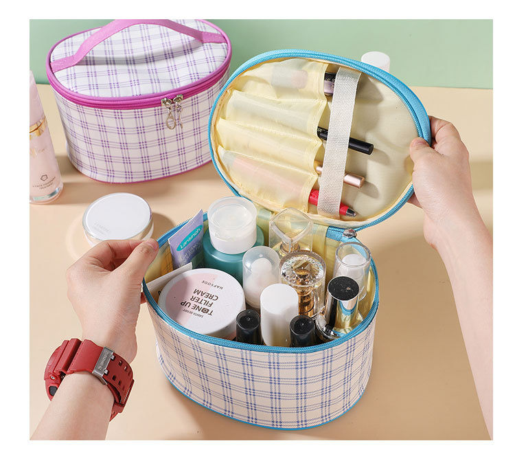 Factory Direct Sales New Large Capacity Portable Travel Cosmetic Bag round Barrel Cosmetic Storage PU Leather Waterproof Storage Bag Factory Direct Sales New Large Capacity Portable Travel Cosmetic Bag round Barrel Cosmetic Storage PU Leather Waterproof Storage Bag