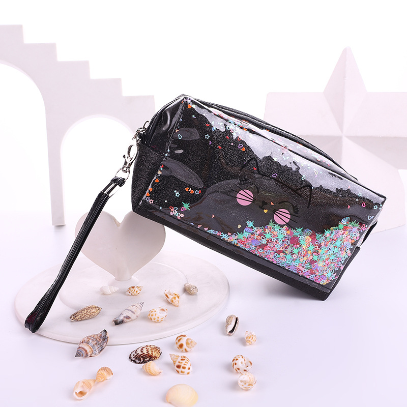 Cross-Border Cat Letter Printing Laser Cosmetic Bag Sequin Stitching PVC Quicksand Cosmetic Bag Logo Storage Bag Cross-Border Cat Letter Printing Laser Cosmetic Bag Sequin Stitching PVC Quicksand Cosmetic Bag Logo Storage Bag