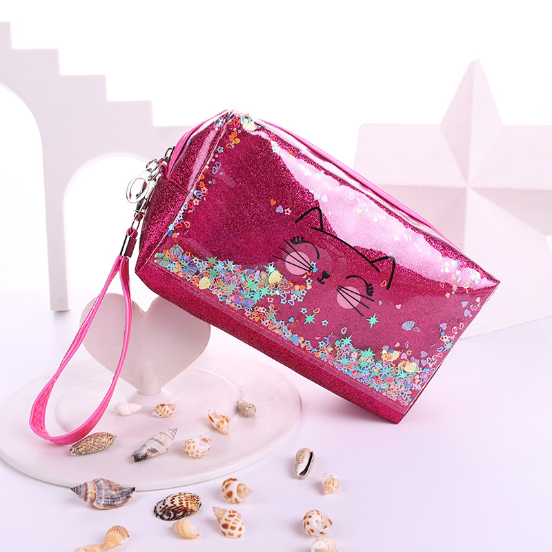Cross-Border Cat Letter Printing Laser Cosmetic Bag Sequin Stitching PVC Quicksand Cosmetic Bag Logo Storage Bag Cross-Border Cat Letter Printing Laser Cosmetic Bag Sequin Stitching PVC Quicksand Cosmetic Bag Logo Storage Bag
