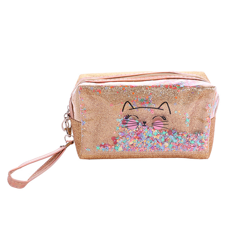 Cross-Border Cat Letter Printing Laser Cosmetic Bag Sequin Stitching PVC Quicksand Cosmetic Bag Logo Storage Bag Cross-Border Cat Letter Printing Laser Cosmetic Bag Sequin Stitching PVC Quicksand Cosmetic Bag Logo Storage Bag