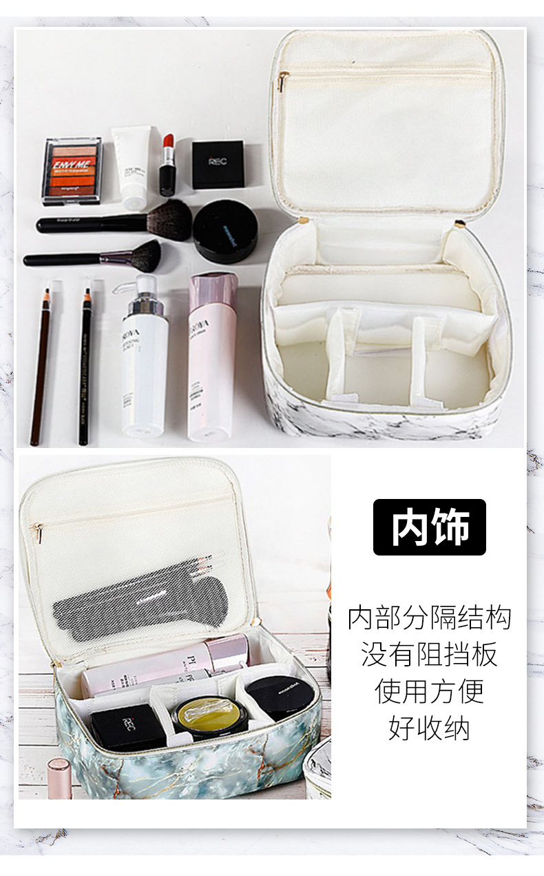 Creative Pu Marbling Cosmetic Bag Portable Large Capacity Storage Bag Travel Supplies Waterproof Wash Bag