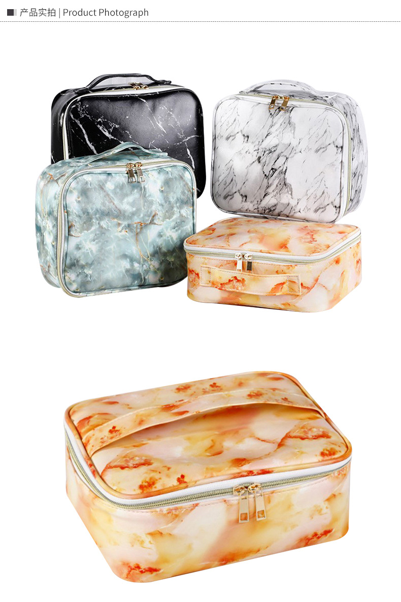 Creative Pu Marbling Cosmetic Bag Portable Large Capacity Storage Bag Travel Supplies Waterproof Wash Bag