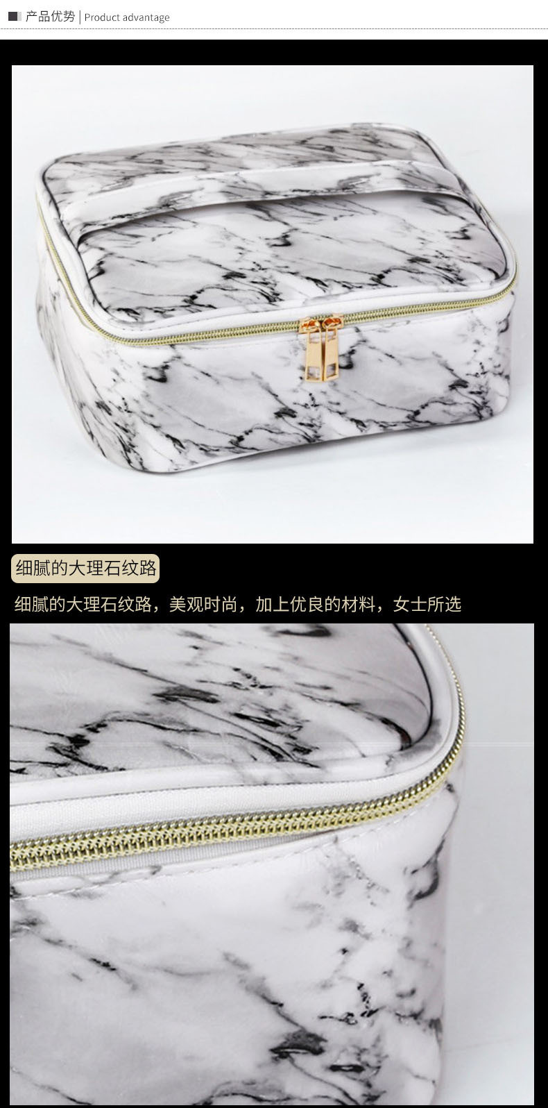 Creative Pu Marbling Cosmetic Bag Portable Large Capacity Storage Bag Travel Supplies Waterproof Wash Bag