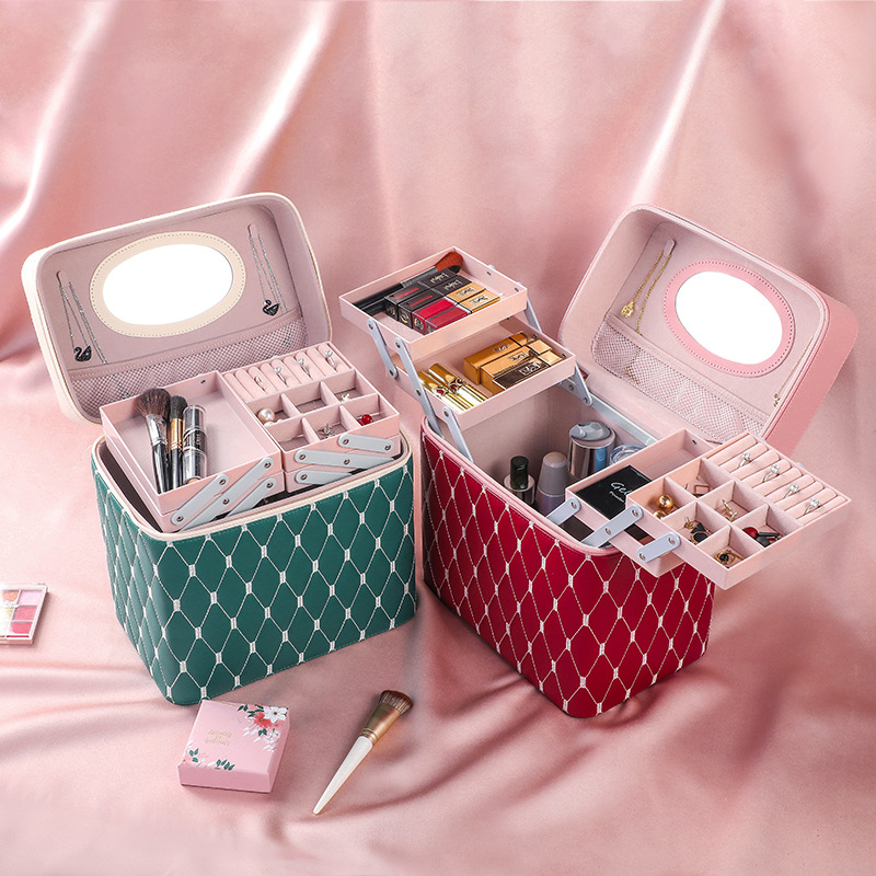 Exclusive for Cross-Border Fashionable Cosmetic Bag Travel Cosmetic Case Portable Jewelry Box Cosmetics Striped Storage Bag