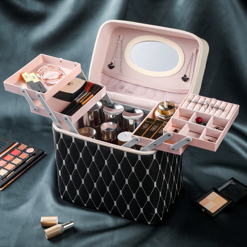 Exclusive for Cross-Border Fashionable Cosmetic Bag Travel Cosmetic Case Portable Jewelry Box Cosmetics Striped Storage Bag