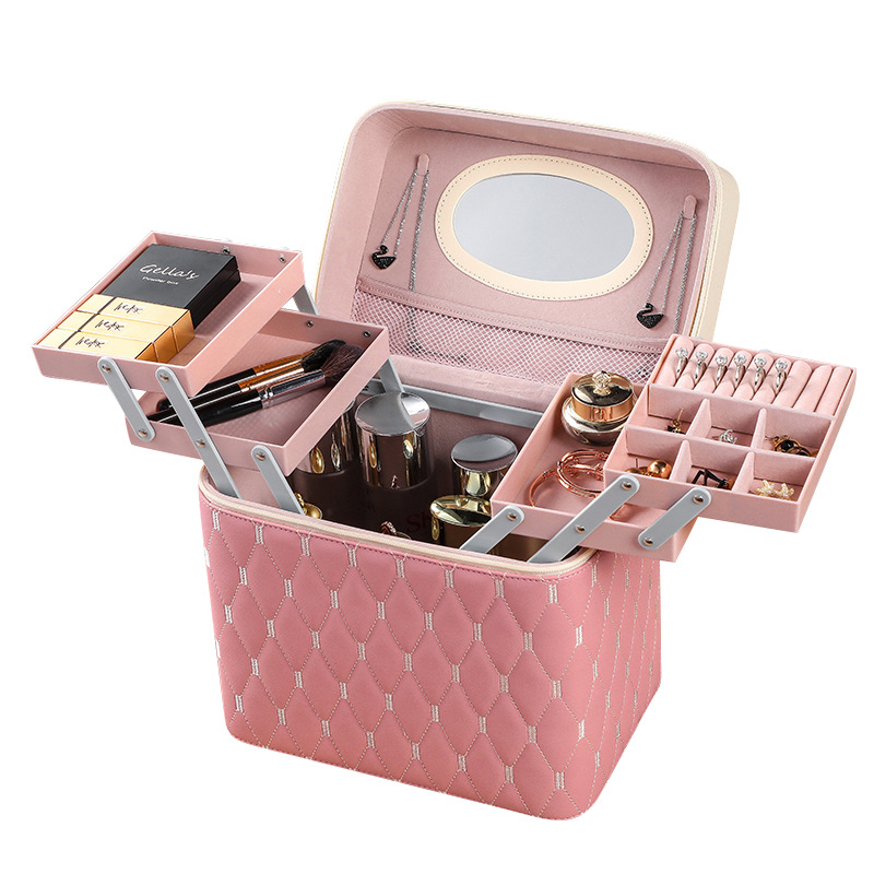 Exclusive for Cross-Border Fashionable Cosmetic Bag Travel Cosmetic Case Portable Jewelry Box Cosmetics Striped Storage Bag