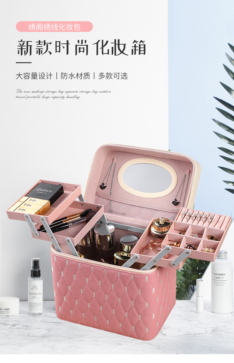 Exclusive for Cross-Border Fashionable Cosmetic Bag Travel Cosmetic Case Portable Jewelry Box Cosmetics Striped Storage Bag Exclusive for Cross-Border Fashionable Cosmetic Bag Travel Cosmetic Case Portable Jewelry Box Cosmetics Striped Storage Bag