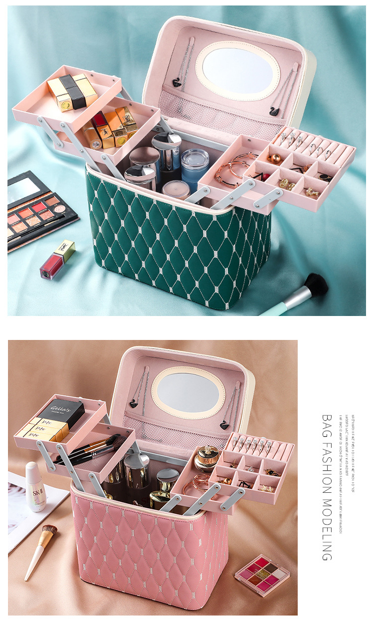 Exclusive for Cross-Border Fashionable Cosmetic Bag Travel Cosmetic Case Portable Jewelry Box Cosmetics Striped Storage Bag Exclusive for Cross-Border Fashionable Cosmetic Bag Travel Cosmetic Case Portable Jewelry Box Cosmetics Striped Storage Bag