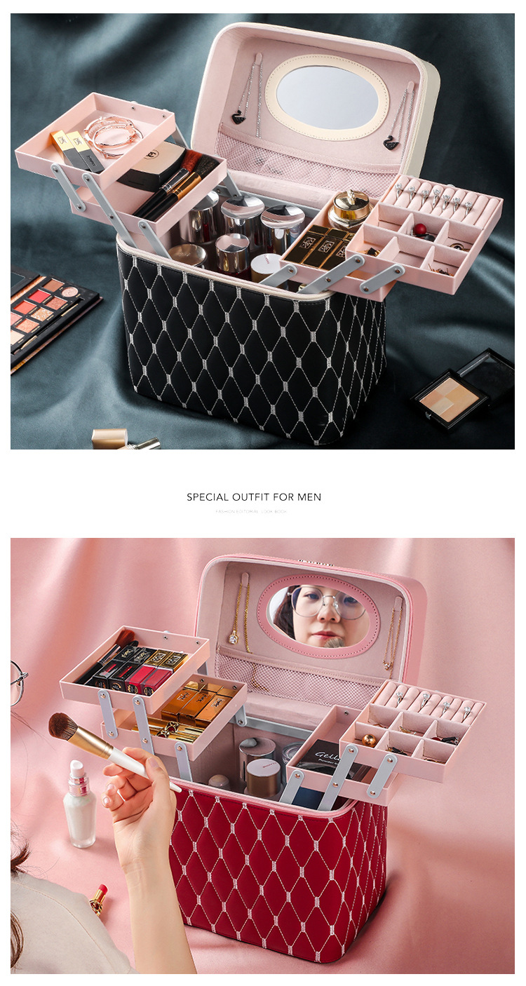 Exclusive for Cross-Border Fashionable Cosmetic Bag Travel Cosmetic Case Portable Jewelry Box Cosmetics Striped Storage Bag Exclusive for Cross-Border Fashionable Cosmetic Bag Travel Cosmetic Case Portable Jewelry Box Cosmetics Striped Storage Bag