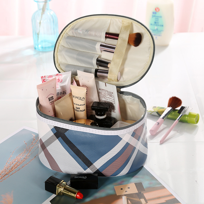 Large Capacity Plaid Simple Cosmetic Bag Amazon Waterproof Toiletries Bag Customizable Portable Travel Printing Storage Bag