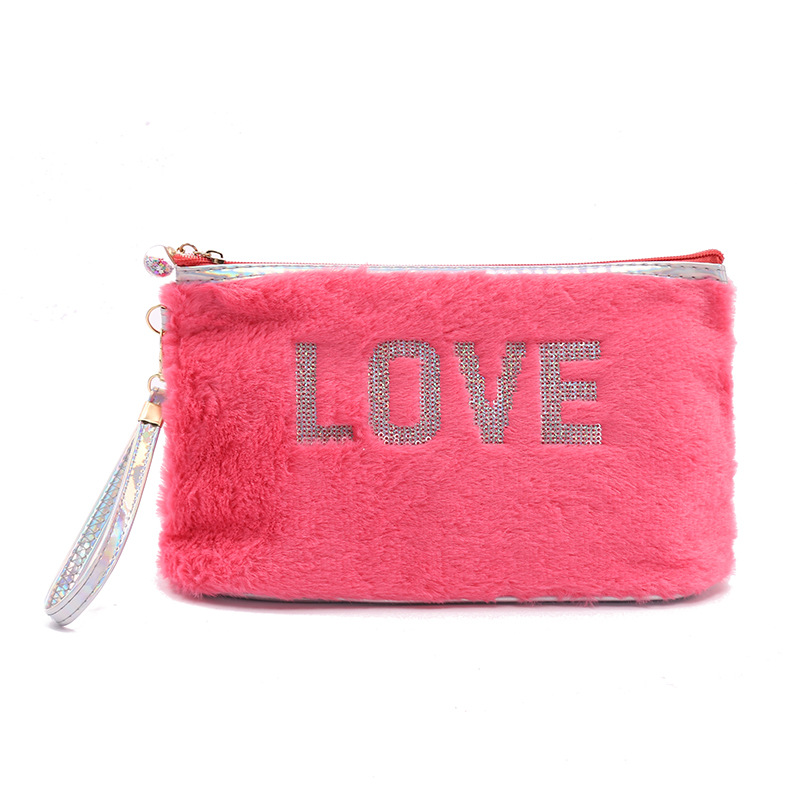 2021 New Plush Cosmetic Bag Women's Love Embroidered Hand Body Portable Women's Storage Bag Can Be Wholesale and Customized 2021 New Plush Cosmetic Bag Women's Love Embroidered Hand Body Portable Women's Storage Bag Can Be Wholesale and Customized
